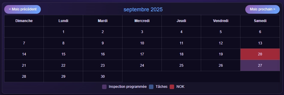 Calendrier – vue mensuelle